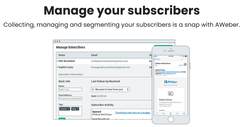 AWeber vs Mailchimp : AWeber mange subscribers