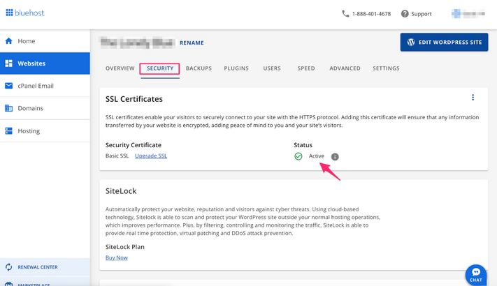 Bluehost vs SiteGround: Bluehost SSL