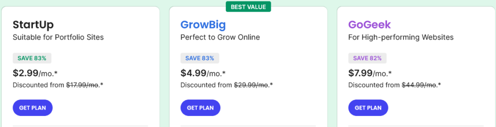 Bluehost vs SiteGround :SiteGround Pricing